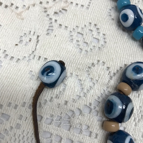 Natural Stone Evil Protective Eye Bracelet Leather Cord Strung Set Of 2 - Picture 3 of 9